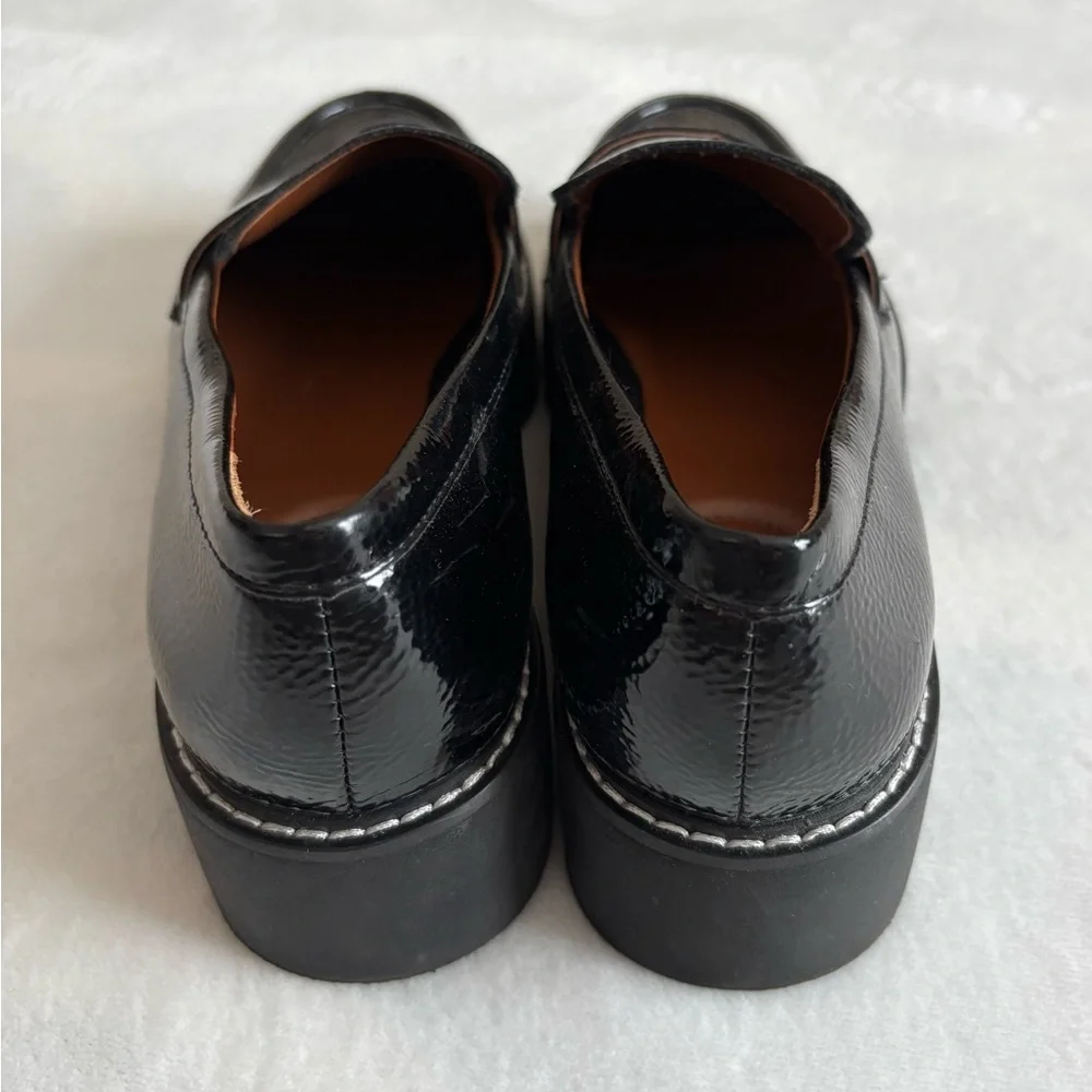 Franco Sarto Loafers Balin Lug Sole Penny Glossy Black Leather Size 6,5 - Picture 3 of 9